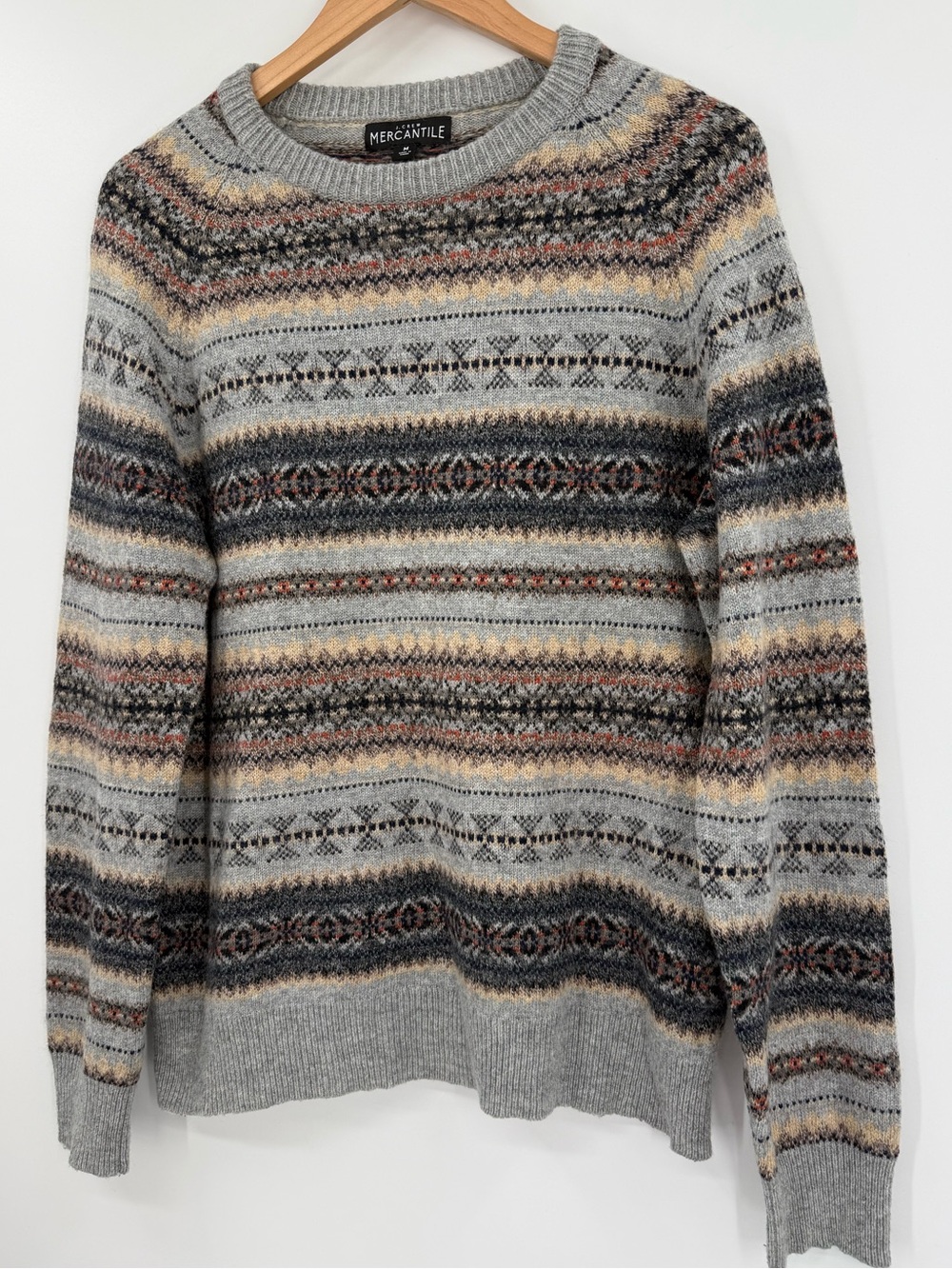 J.Crew Mercantile Wool Blend Fair Isle Crewneck Sweater | Grey Multi | Medium - Picture 3 of 5